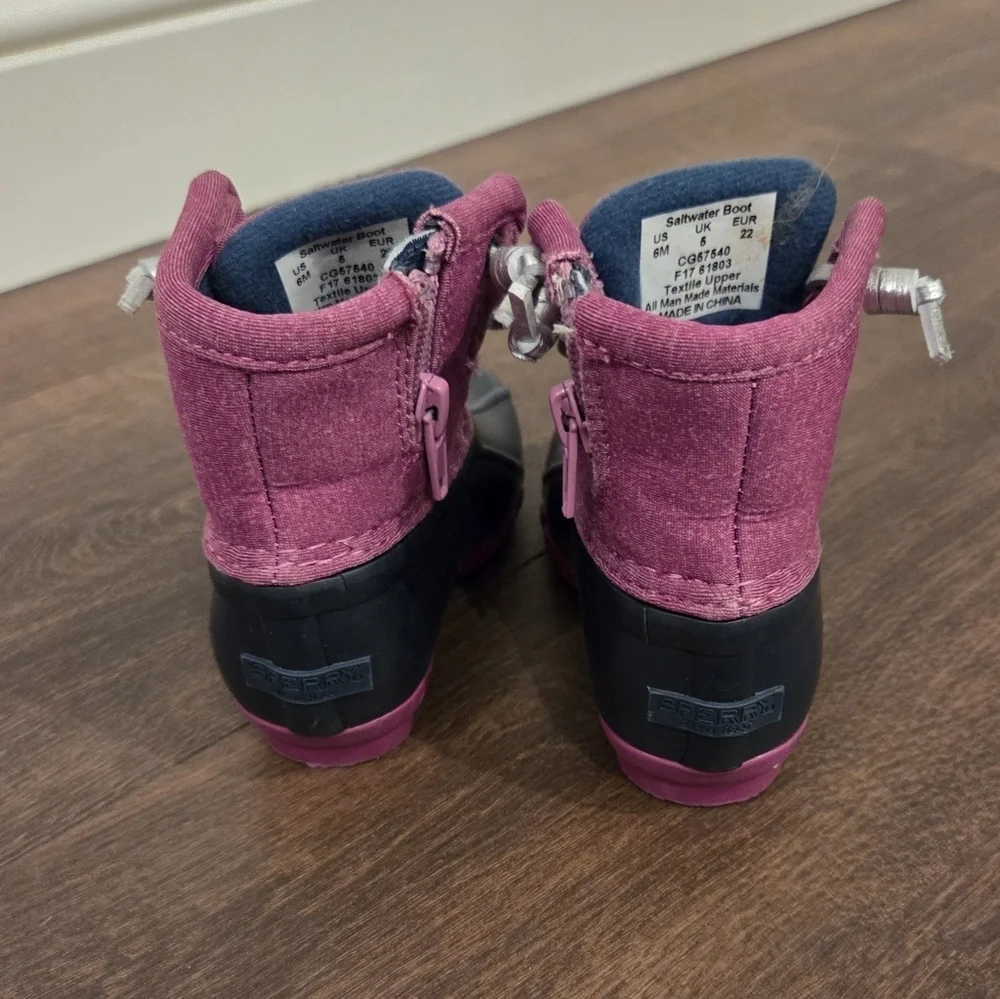 Sperry Girl’s 6mo Purple Black Lace Up Rain Duck Boots